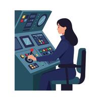 Female operator controlling machinery in a sleek design style illustration vector