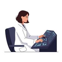Scientist operating advanced technology in a modern lab, flat art vector