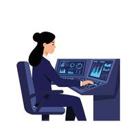 Woman working at a digital dashboard in minimal art style vector
