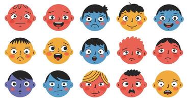 Collection of diverse facial expressions in flat design style art vector