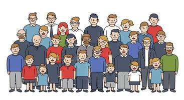 Group of diverse cartoon characters in flat design style art vector