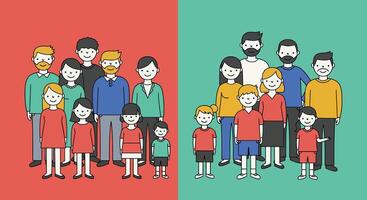 Group of people transitioning from vibrant red to calm green in flat art vector
