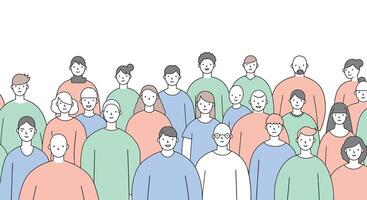 Group of diverse people standing together in minimal flat art vector