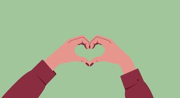 Hands forming a heart shape in a minimal flat design art vector