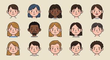 Diverse group of smiling faces in flat style illustration vector
