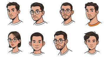Character expressions transition with flat design style in illustration vector