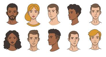 Various character faces showcasing diversity in flat design art vector
