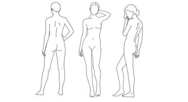Stylish three-frame pose sequence with minimal design showcasing human figures illustration vector
