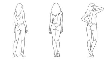 Stylish female figure transformation in minimal design showcasing different poses illustration vector