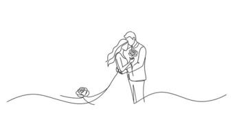 Romantic couple embracing in minimal style with flowing lines art vector