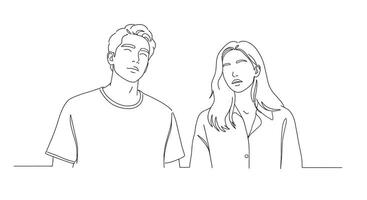 Two people standing together in flat style art emphasizing expressions and body language in illustration vector