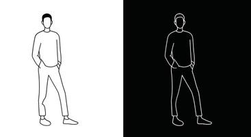 Outline of a Man Transitioning to Solid Black Silhouette in Minimal Art vector