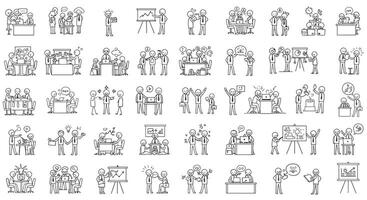 Group of people collaborating in various activities, flat illustration vector
