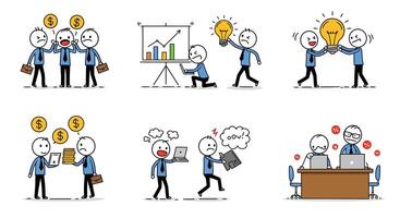 Business teamwork illustrated through flat art with characters exchanging ideas and solutions illustration vector