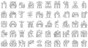 Collection of minimalist line drawings showcasing various social interactions in illustration vector