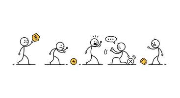 Stick figure character progression in flat minimal art illustration vector