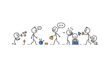 Simple stick figure characters interacting in flat minimal art illustration vector