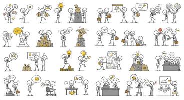 Characters engaging in various activities in flat minimal art style illustration vector