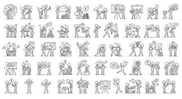 Engaging business team collaboration in flat art depicting ideas and discussions in two frames vector