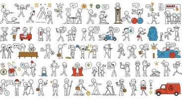 Playful cartoon characters engaging in various activities in flat art vector