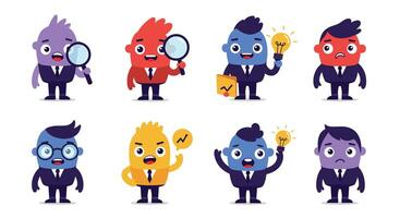 Characters expressing emotions in different scenarios using flat illustration style vector