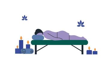 Relaxing person on massage table in minimal flat design art vector