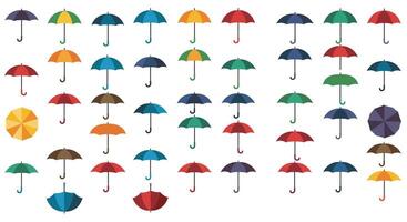 Colorful umbrella collection in flat design showcasing various styles and shapes art vector
