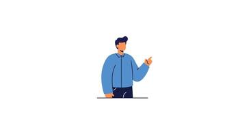 Man in blue shirt pointing with hand in flat art style illustration vector
