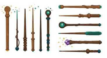 Collection of various magical wands in flat design style for art vector
