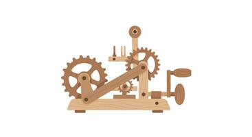 Wooden mechanical gears in motion with flat design style art vector