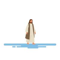Figure walking on water in a minimal flat design illustration vector