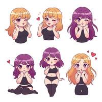 Cute character expressions in flat design showing emotions and transitions in art vector