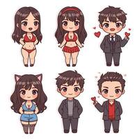 Cute chibi characters displaying emotions in flat and colorful art vector