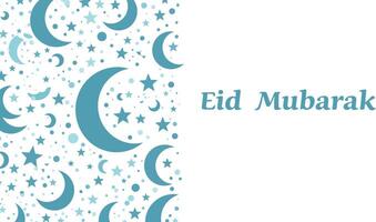 Eid Mubarak greeting card featuring stars and crescent moons in teal design vector
