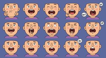 Series of cartoon facial expressions showing various emotions and reactions in different frames vector