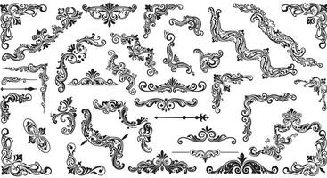 Decorative black and white vintage flourishes and borders in intricate designs and patterns vector