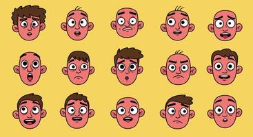 Various cartoon facial expressions showcasing different emotions and reactions in a playful style vector