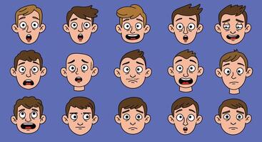 Illustrated emotions showing various facial expressions in a grid layout vector