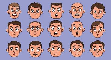 Collection of expressive cartoon faces showcasing various emotions and reactions in a grid format vector