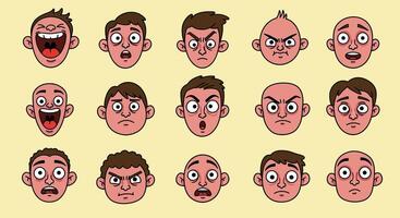 Cartoon faces showing various emotions and expressions in a grid layout vector