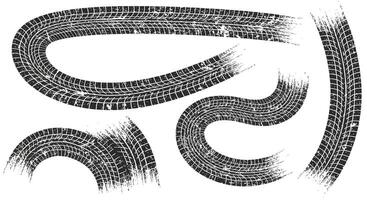 Black tire tracks creating abstract patterns on a white background vector