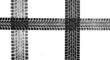 Tire tracks crossing each other on a white background creating a unique pattern vector
