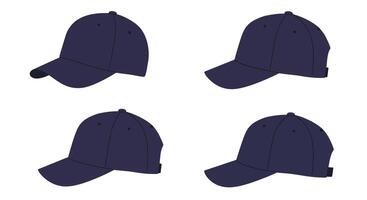 And Four views of a navy blue baseball cap showcasing different angles and details vector