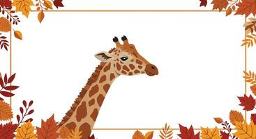 And Giraffe portrait surrounded by colorful autumn leaves in a decorative frame vector