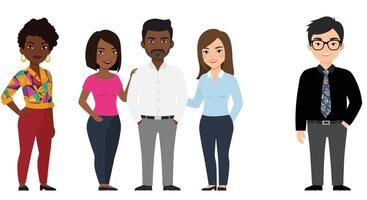 Group of four diverse cartoon characters in a professional setting vector