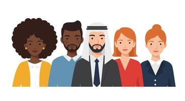 Diverse group of professionals standing together in a friendly business environment vector