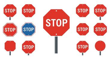 Collection of various stop signs in different shapes and designs displayed together vector