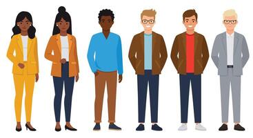 Group of diverse professional characters standing together in colorful business attire vector
