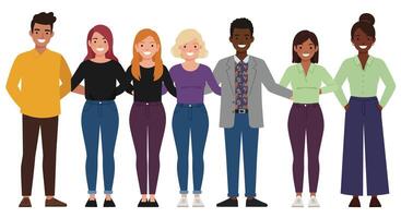 Diverse group of seven people standing together in a friendly pose vector