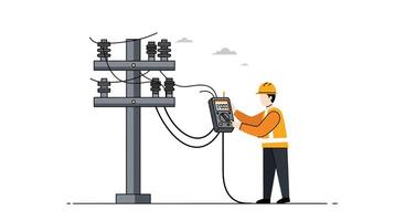 And Electrician working on power lines in flat illustration style vector